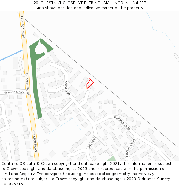 20, CHESTNUT CLOSE, METHERINGHAM, LINCOLN, LN4 3FB: Location map and indicative extent of plot