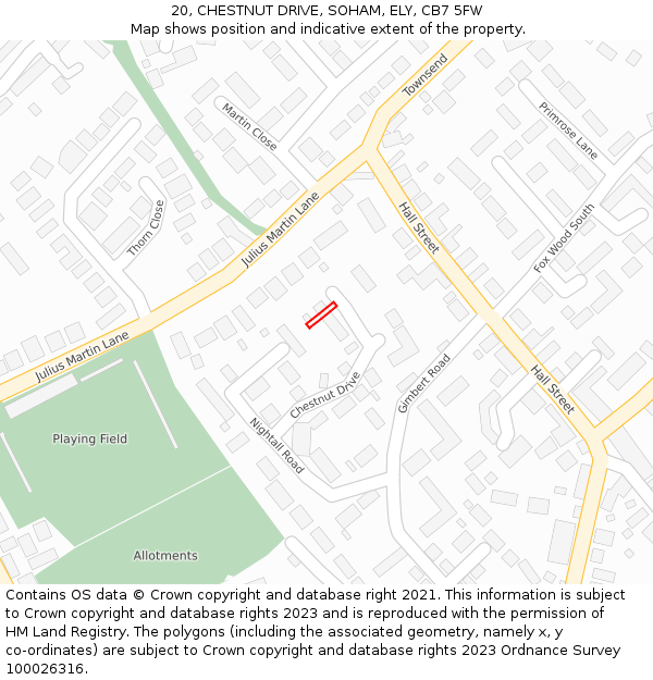 20, CHESTNUT DRIVE, SOHAM, ELY, CB7 5FW: Location map and indicative extent of plot