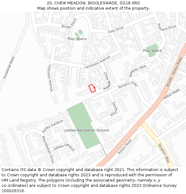 20, CHEW MEADOW, BIGGLESWADE, SG18 0RG: Location map and indicative extent of plot