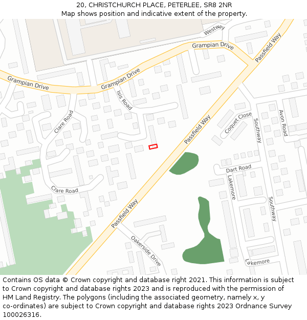 20, CHRISTCHURCH PLACE, PETERLEE, SR8 2NR: Location map and indicative extent of plot