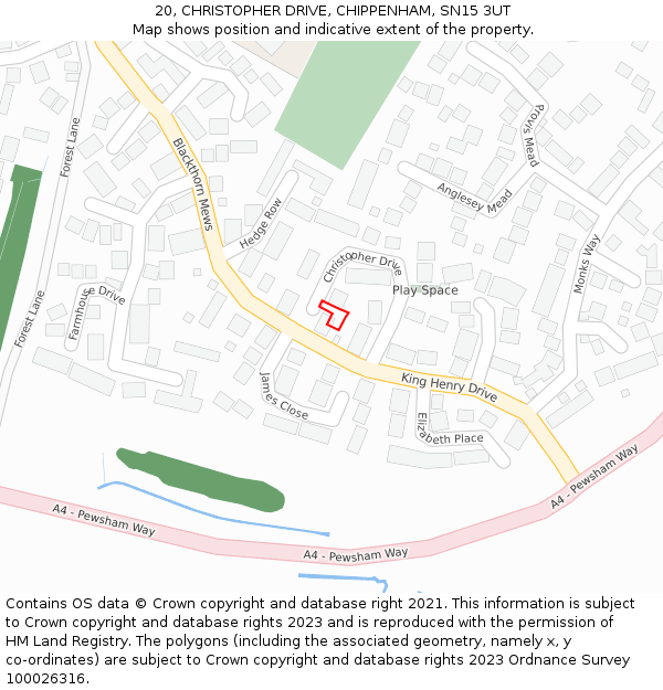 20, CHRISTOPHER DRIVE, CHIPPENHAM, SN15 3UT: Location map and indicative extent of plot