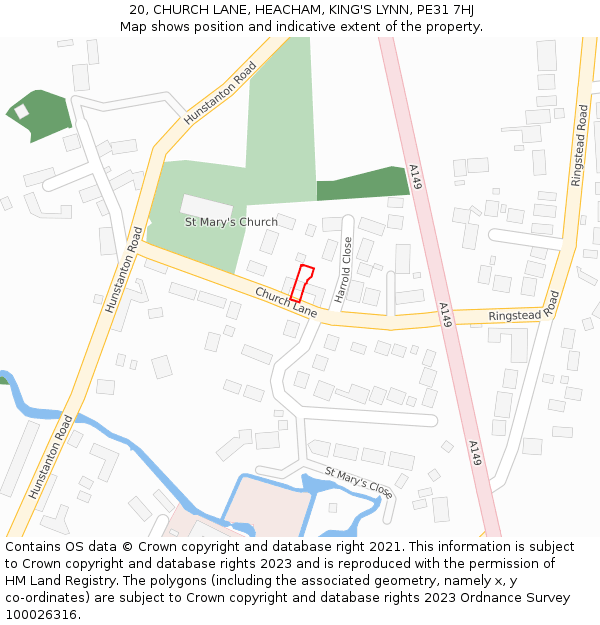 20, CHURCH LANE, HEACHAM, KING'S LYNN, PE31 7HJ: Location map and indicative extent of plot