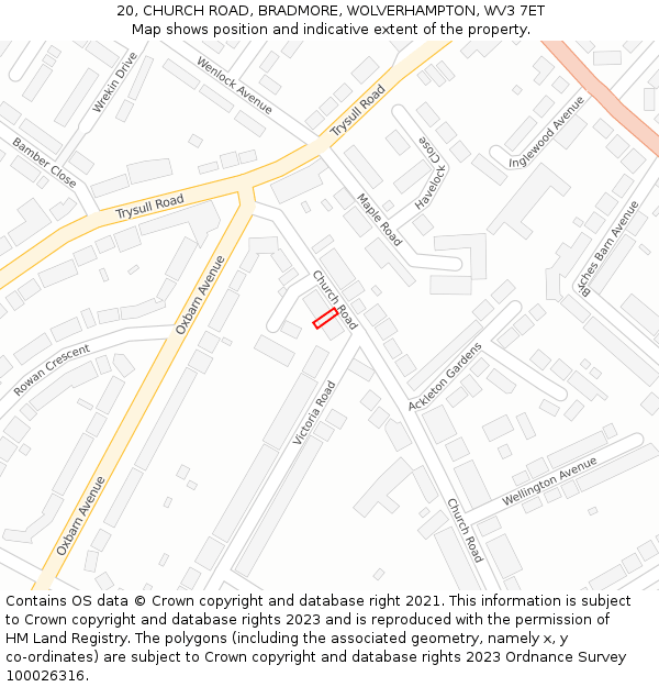 20, CHURCH ROAD, BRADMORE, WOLVERHAMPTON, WV3 7ET: Location map and indicative extent of plot