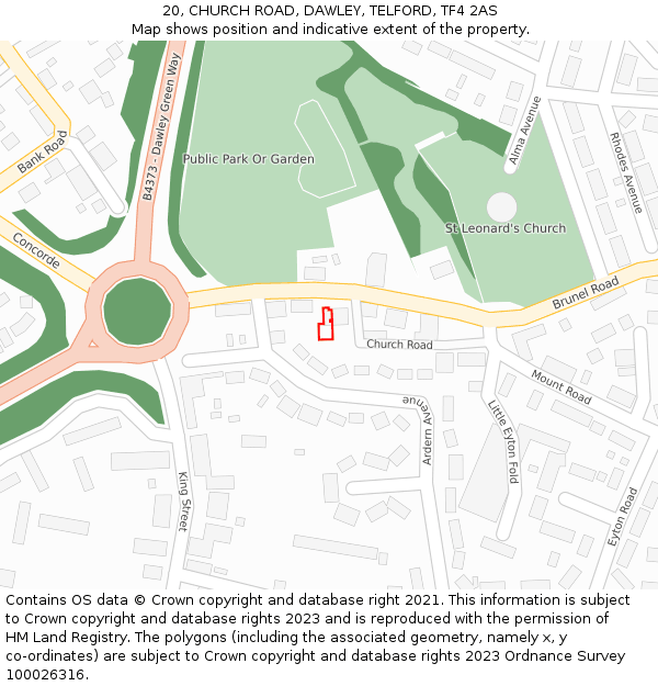 20, CHURCH ROAD, DAWLEY, TELFORD, TF4 2AS: Location map and indicative extent of plot