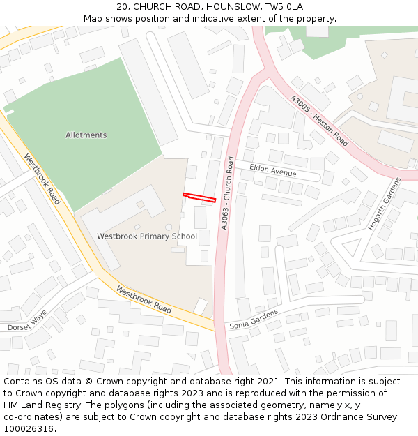 20, CHURCH ROAD, HOUNSLOW, TW5 0LA: Location map and indicative extent of plot