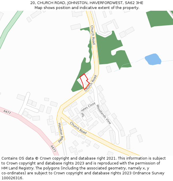 20, CHURCH ROAD, JOHNSTON, HAVERFORDWEST, SA62 3HE: Location map and indicative extent of plot