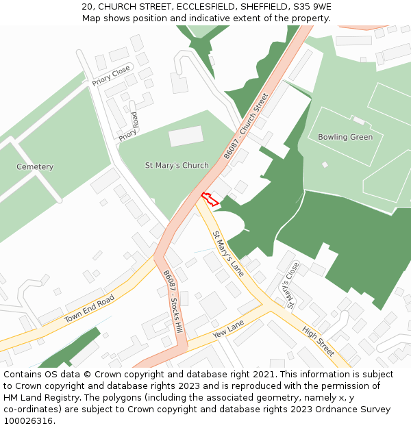 20, CHURCH STREET, ECCLESFIELD, SHEFFIELD, S35 9WE: Location map and indicative extent of plot