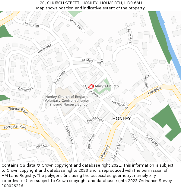 20, CHURCH STREET, HONLEY, HOLMFIRTH, HD9 6AH: Location map and indicative extent of plot