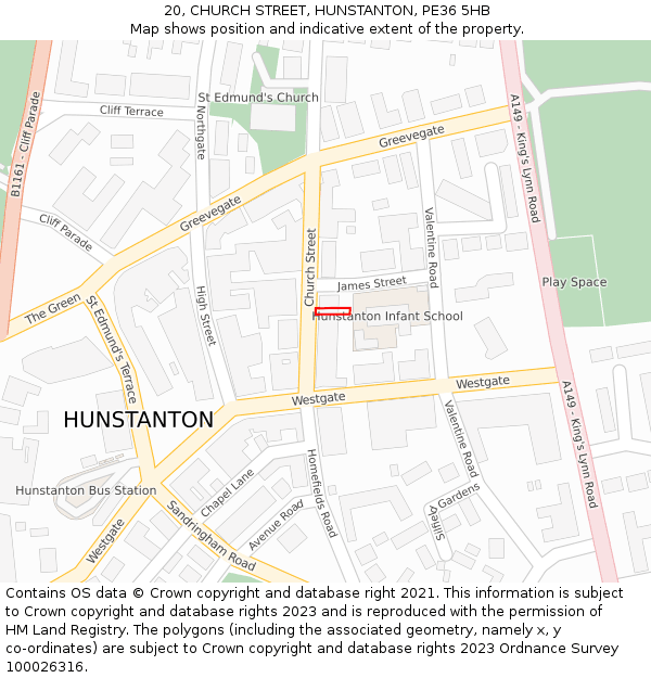 20, CHURCH STREET, HUNSTANTON, PE36 5HB: Location map and indicative extent of plot