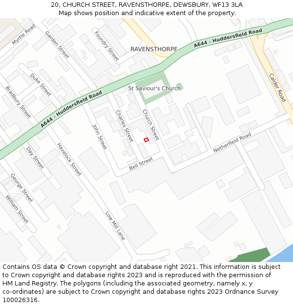 20, CHURCH STREET, RAVENSTHORPE, DEWSBURY, WF13 3LA: Location map and indicative extent of plot