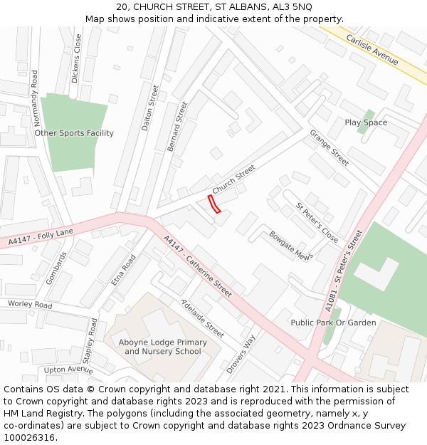 20, CHURCH STREET, ST ALBANS, AL3 5NQ: Location map and indicative extent of plot