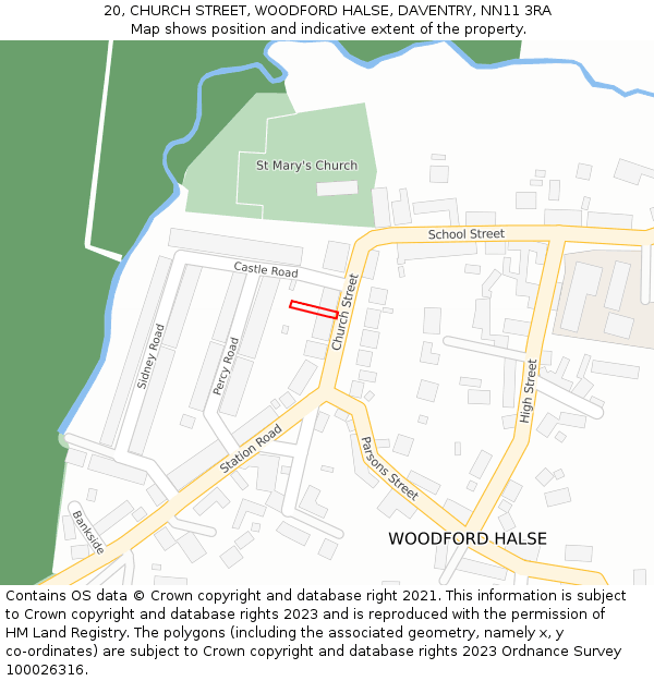 20, CHURCH STREET, WOODFORD HALSE, DAVENTRY, NN11 3RA: Location map and indicative extent of plot