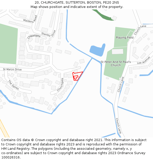 20, CHURCHGATE, SUTTERTON, BOSTON, PE20 2NS: Location map and indicative extent of plot