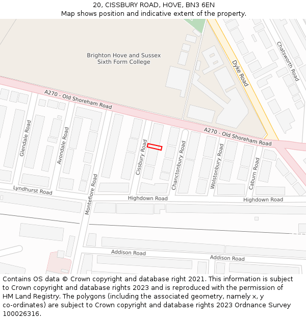 20, CISSBURY ROAD, HOVE, BN3 6EN: Location map and indicative extent of plot