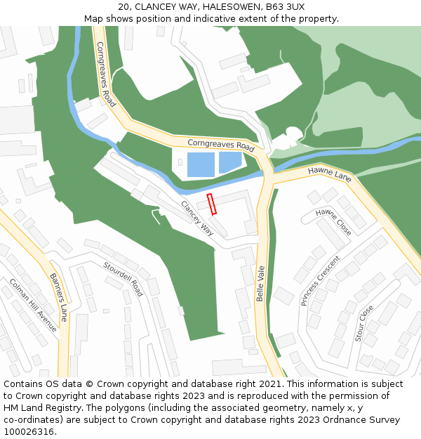 20, CLANCEY WAY, HALESOWEN, B63 3UX: Location map and indicative extent of plot