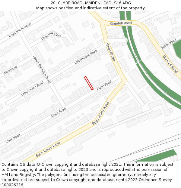 20, CLARE ROAD, MAIDENHEAD, SL6 4DG: Location map and indicative extent of plot