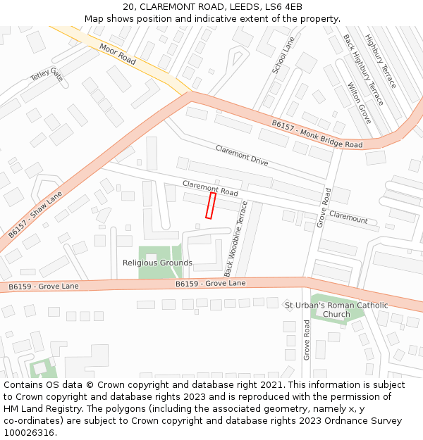 20, CLAREMONT ROAD, LEEDS, LS6 4EB: Location map and indicative extent of plot