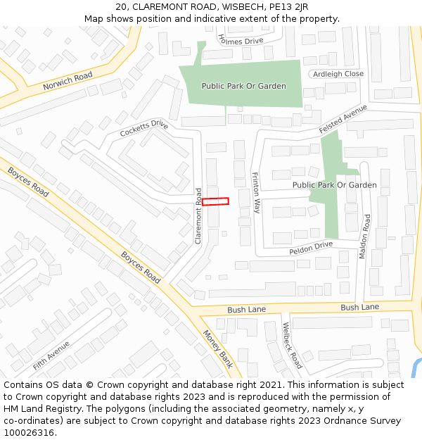 20, CLAREMONT ROAD, WISBECH, PE13 2JR: Location map and indicative extent of plot