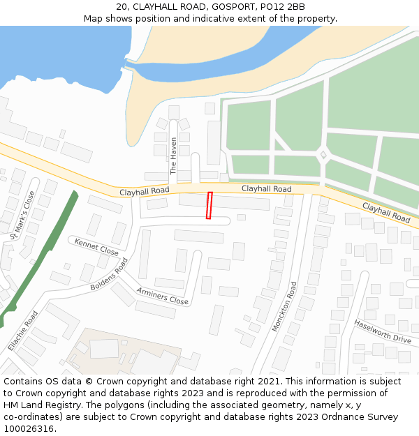 20, CLAYHALL ROAD, GOSPORT, PO12 2BB: Location map and indicative extent of plot
