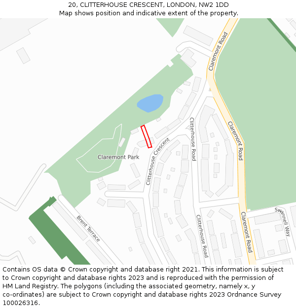 20, CLITTERHOUSE CRESCENT, LONDON, NW2 1DD: Location map and indicative extent of plot