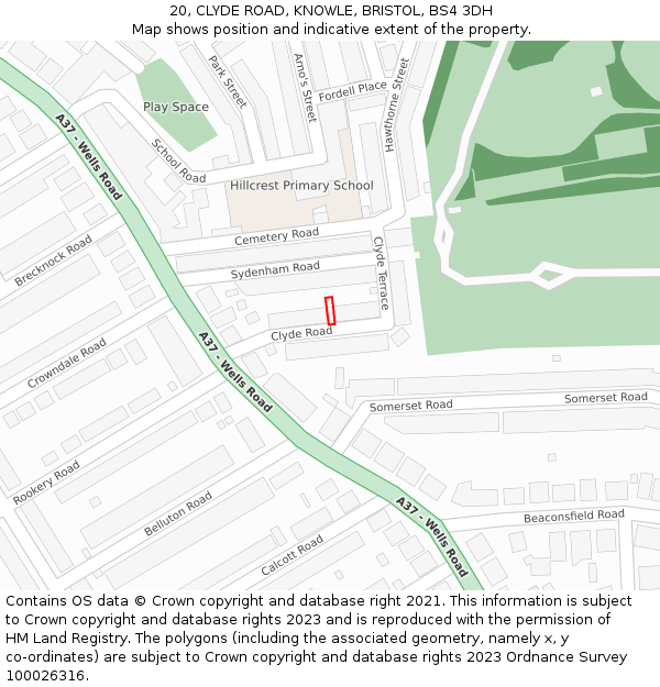20, CLYDE ROAD, KNOWLE, BRISTOL, BS4 3DH: Location map and indicative extent of plot