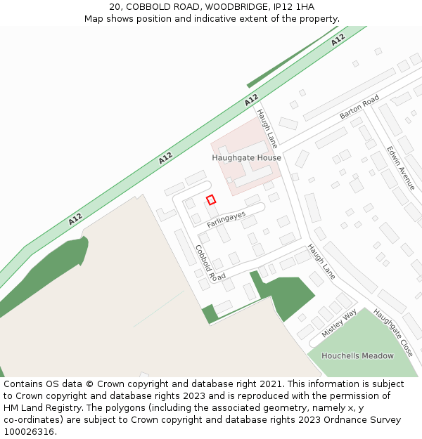 20, COBBOLD ROAD, WOODBRIDGE, IP12 1HA: Location map and indicative extent of plot