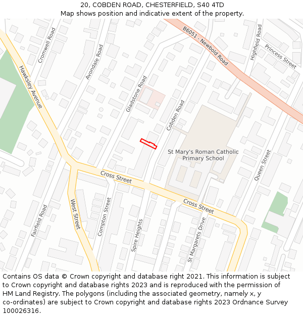 20, COBDEN ROAD, CHESTERFIELD, S40 4TD: Location map and indicative extent of plot