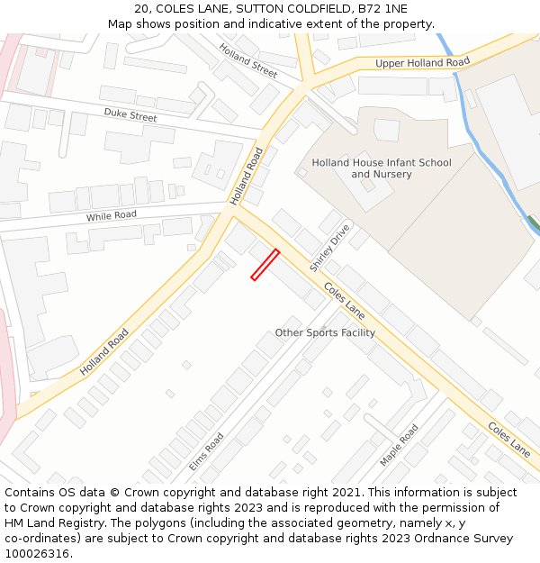 20, COLES LANE, SUTTON COLDFIELD, B72 1NE: Location map and indicative extent of plot
