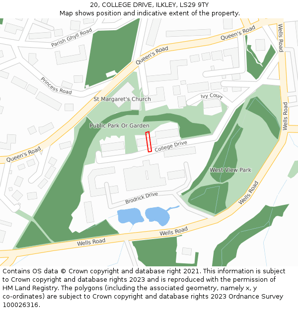 20, COLLEGE DRIVE, ILKLEY, LS29 9TY: Location map and indicative extent of plot