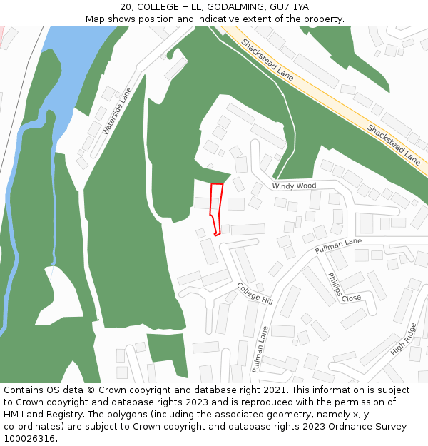 20, COLLEGE HILL, GODALMING, GU7 1YA: Location map and indicative extent of plot