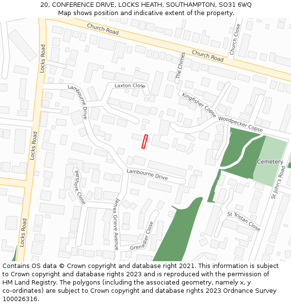 20, CONFERENCE DRIVE, LOCKS HEATH, SOUTHAMPTON, SO31 6WQ: Location map and indicative extent of plot