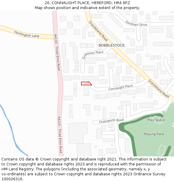 20, CONNAUGHT PLACE, HEREFORD, HR4 9PZ: Location map and indicative extent of plot