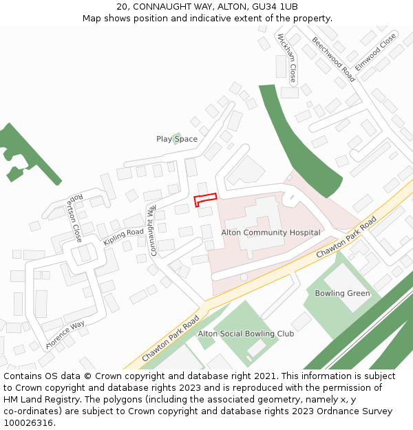 20, CONNAUGHT WAY, ALTON, GU34 1UB: Location map and indicative extent of plot