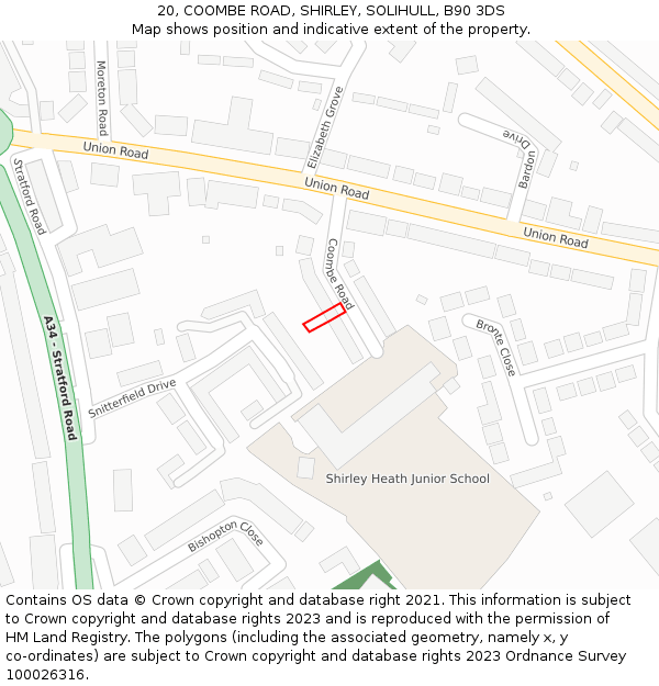 20, COOMBE ROAD, SHIRLEY, SOLIHULL, B90 3DS: Location map and indicative extent of plot