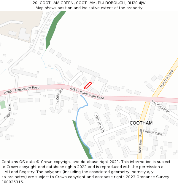 20, COOTHAM GREEN, COOTHAM, PULBOROUGH, RH20 4JW: Location map and indicative extent of plot