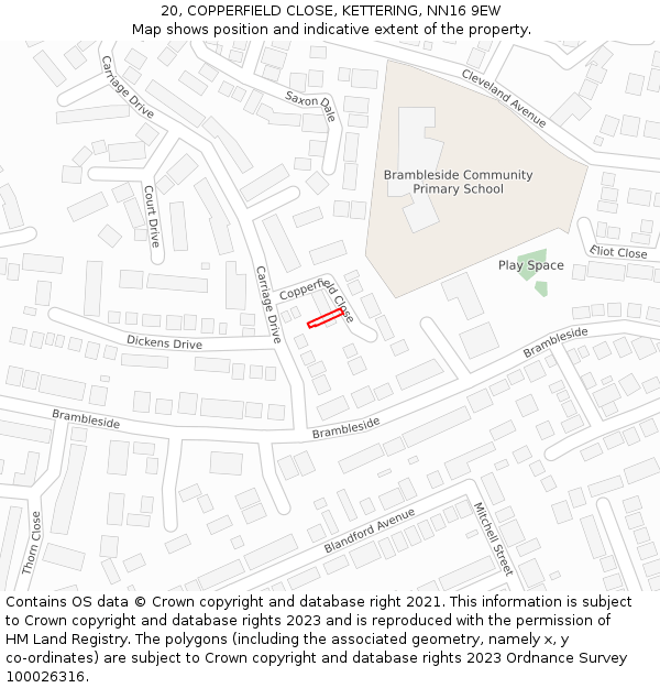 20, COPPERFIELD CLOSE, KETTERING, NN16 9EW: Location map and indicative extent of plot
