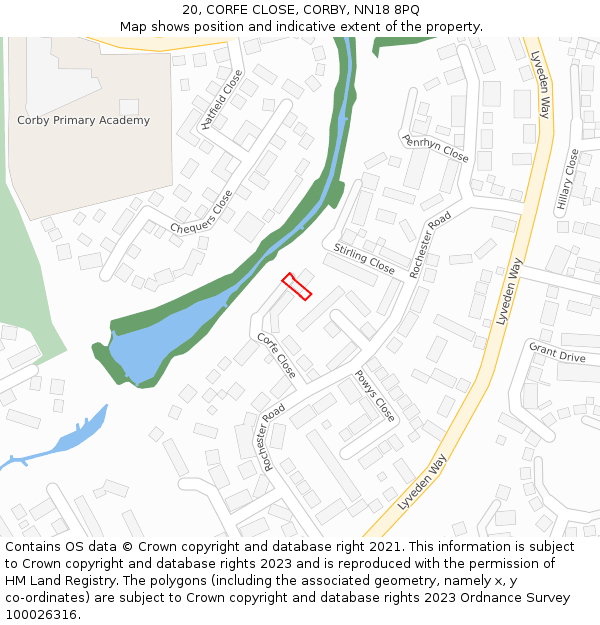 20, CORFE CLOSE, CORBY, NN18 8PQ: Location map and indicative extent of plot