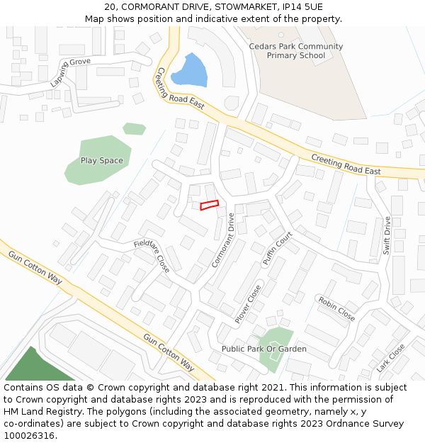 20, CORMORANT DRIVE, STOWMARKET, IP14 5UE: Location map and indicative extent of plot