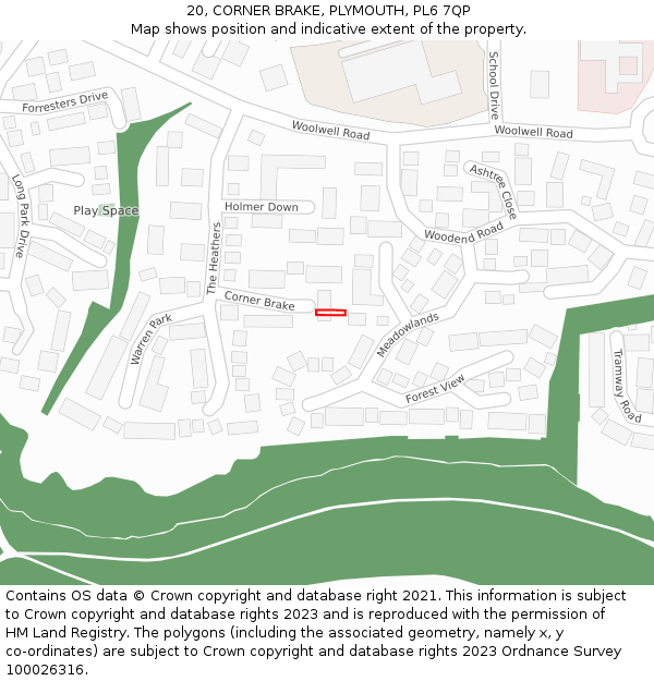 20, CORNER BRAKE, PLYMOUTH, PL6 7QP: Location map and indicative extent of plot