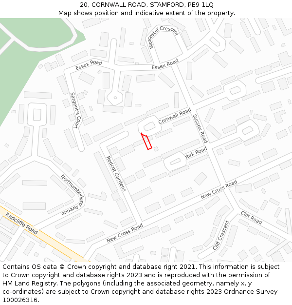 20, CORNWALL ROAD, STAMFORD, PE9 1LQ: Location map and indicative extent of plot