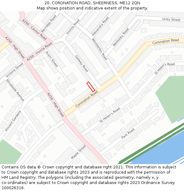 20, CORONATION ROAD, SHEERNESS, ME12 2QN: Location map and indicative extent of plot