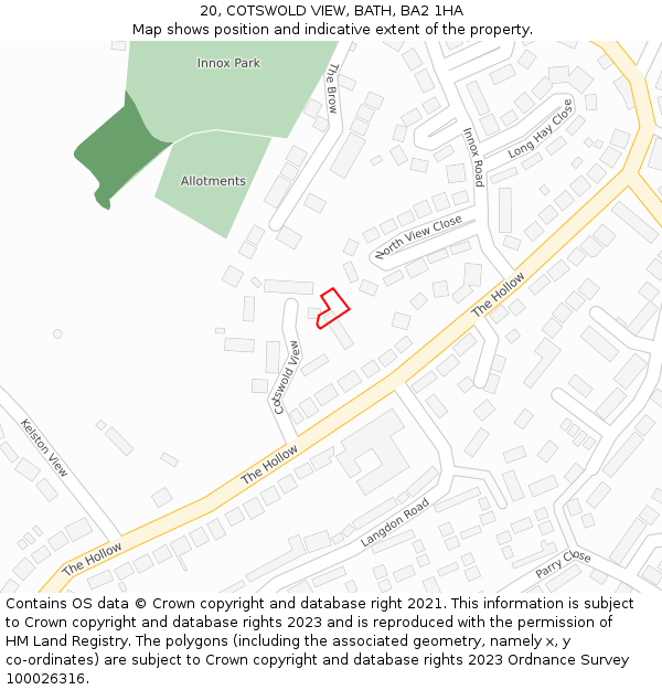 20, COTSWOLD VIEW, BATH, BA2 1HA: Location map and indicative extent of plot