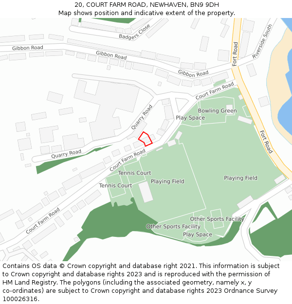 20, COURT FARM ROAD, NEWHAVEN, BN9 9DH: Location map and indicative extent of plot