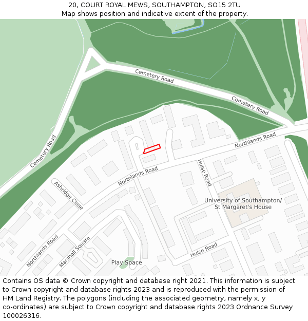 20, COURT ROYAL MEWS, SOUTHAMPTON, SO15 2TU: Location map and indicative extent of plot