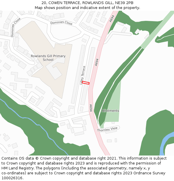 20, COWEN TERRACE, ROWLANDS GILL, NE39 2PB: Location map and indicative extent of plot