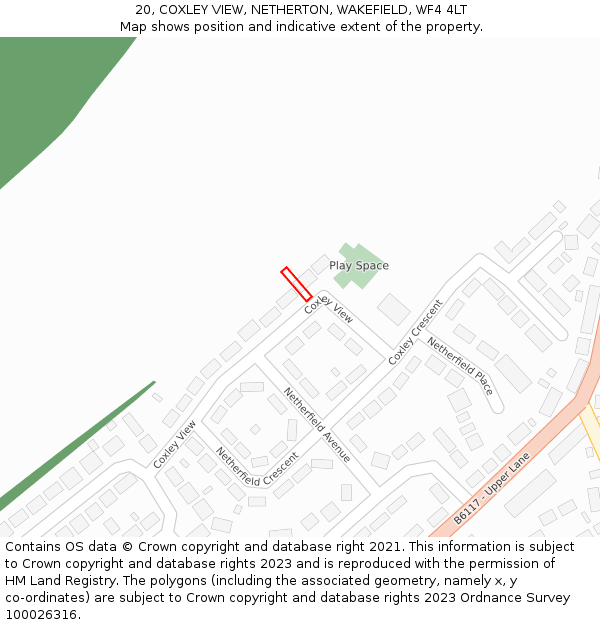 20, COXLEY VIEW, NETHERTON, WAKEFIELD, WF4 4LT: Location map and indicative extent of plot