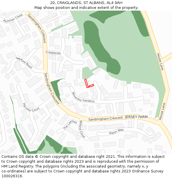 20, CRAIGLANDS, ST ALBANS, AL4 9AH: Location map and indicative extent of plot