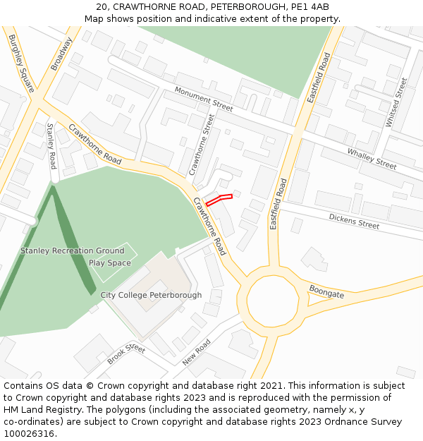 20, CRAWTHORNE ROAD, PETERBOROUGH, PE1 4AB: Location map and indicative extent of plot