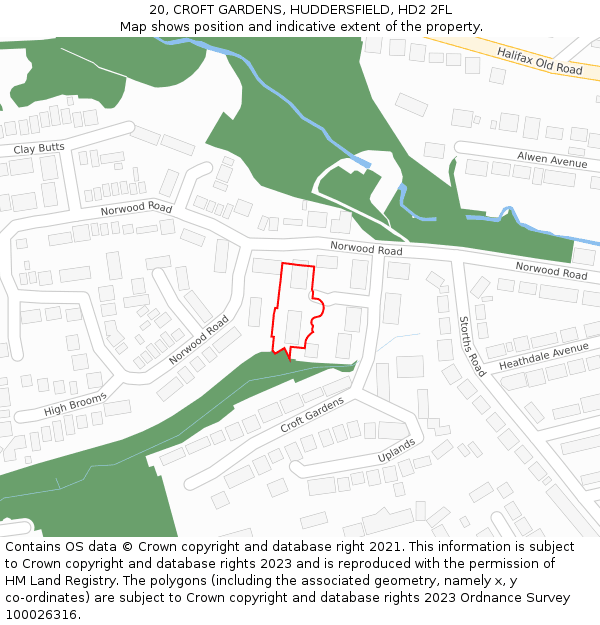 20, CROFT GARDENS, HUDDERSFIELD, HD2 2FL: Location map and indicative extent of plot