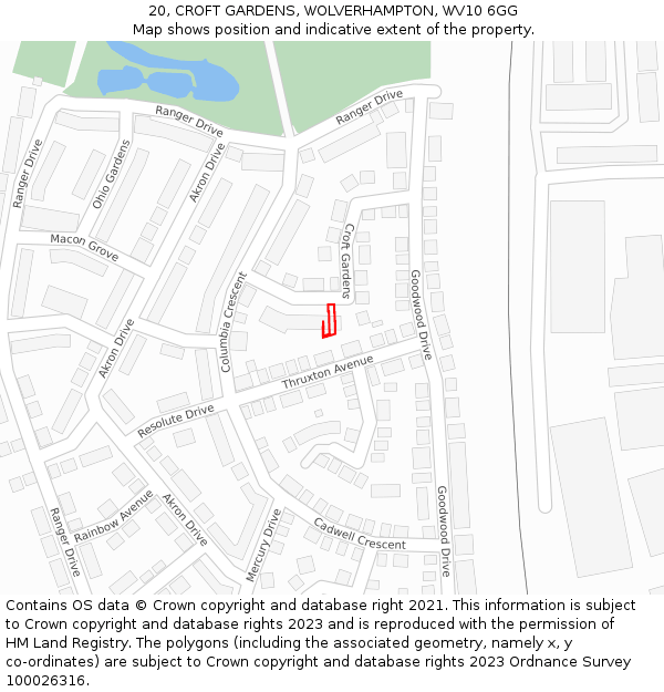 20, CROFT GARDENS, WOLVERHAMPTON, WV10 6GG: Location map and indicative extent of plot